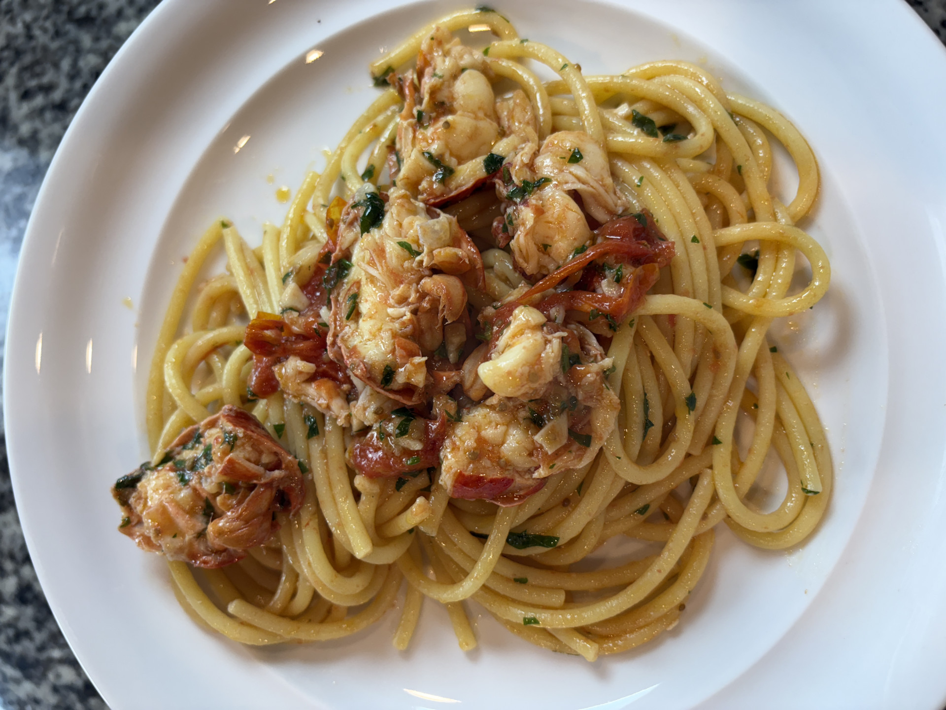 Shell-On Lobster Tail Pasta in Garlic Tomato White Wine Sauce