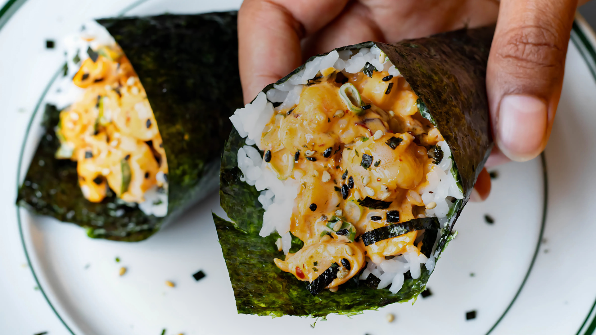 High Protein Spicy Shrimp Hand Rolls