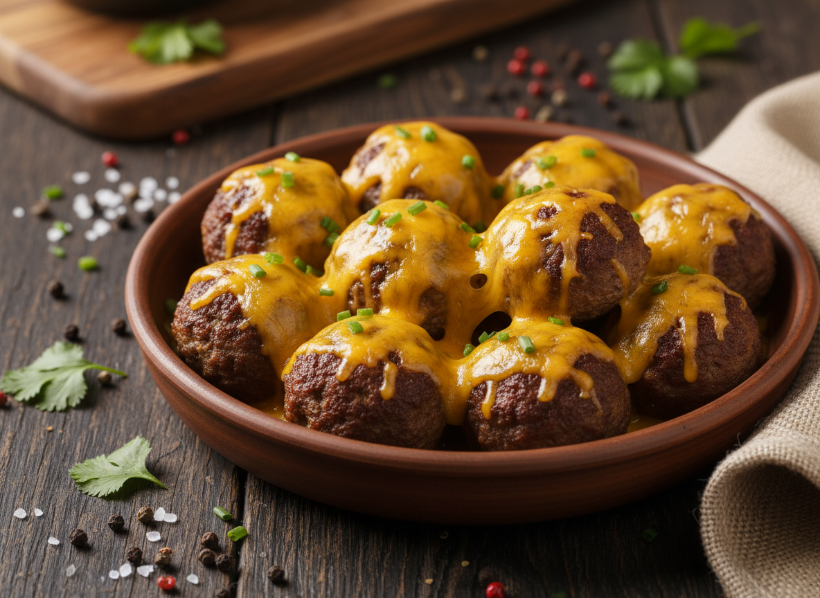 Beef Meatballs with Melted Cheddar