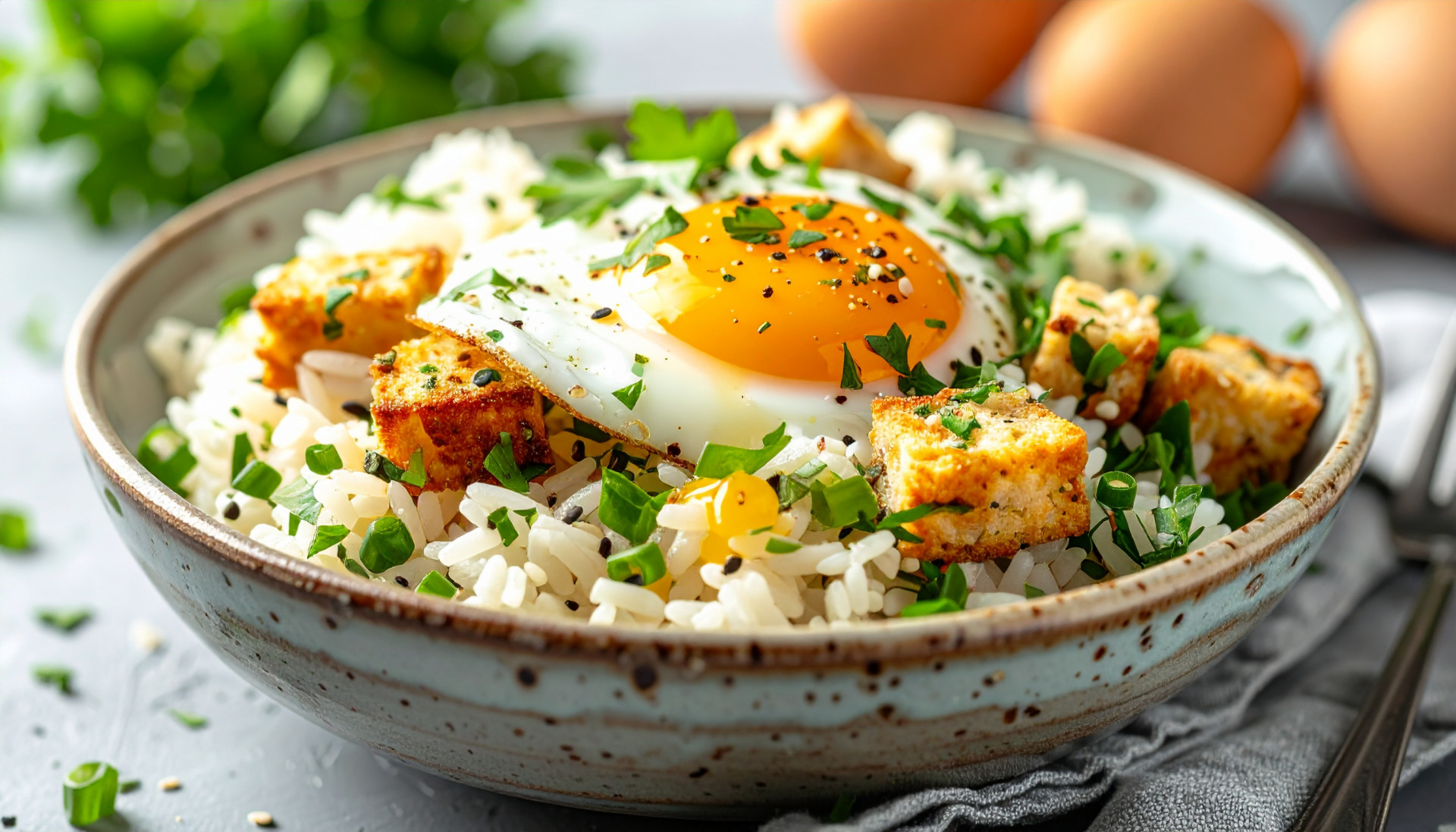 Egg Feta Herb Rice Bowl