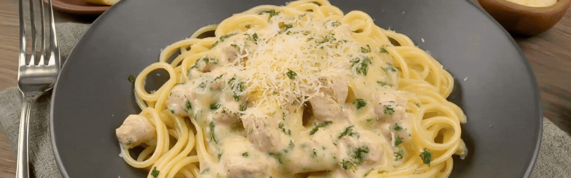 Creamy Garlic Chicken Pasta rotating