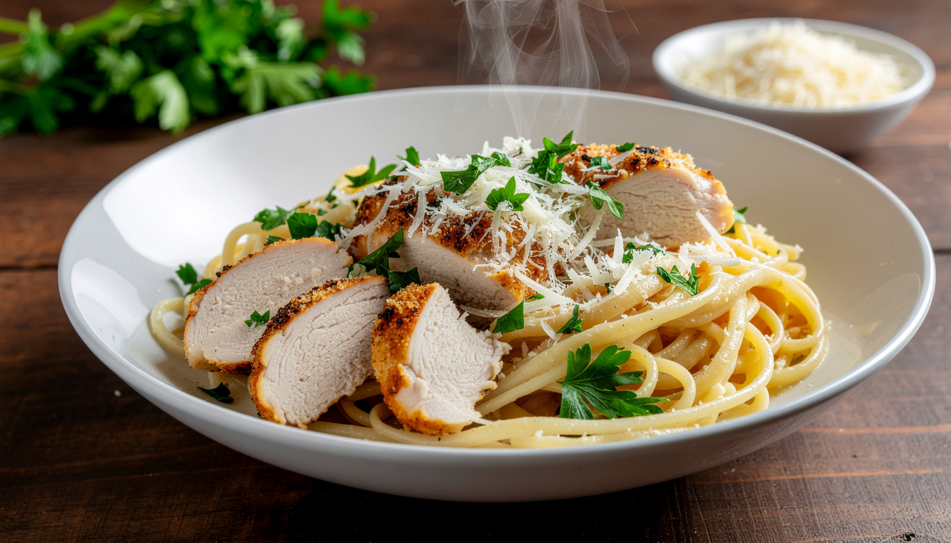 Pasta Alfredo with Air Fried Chicken