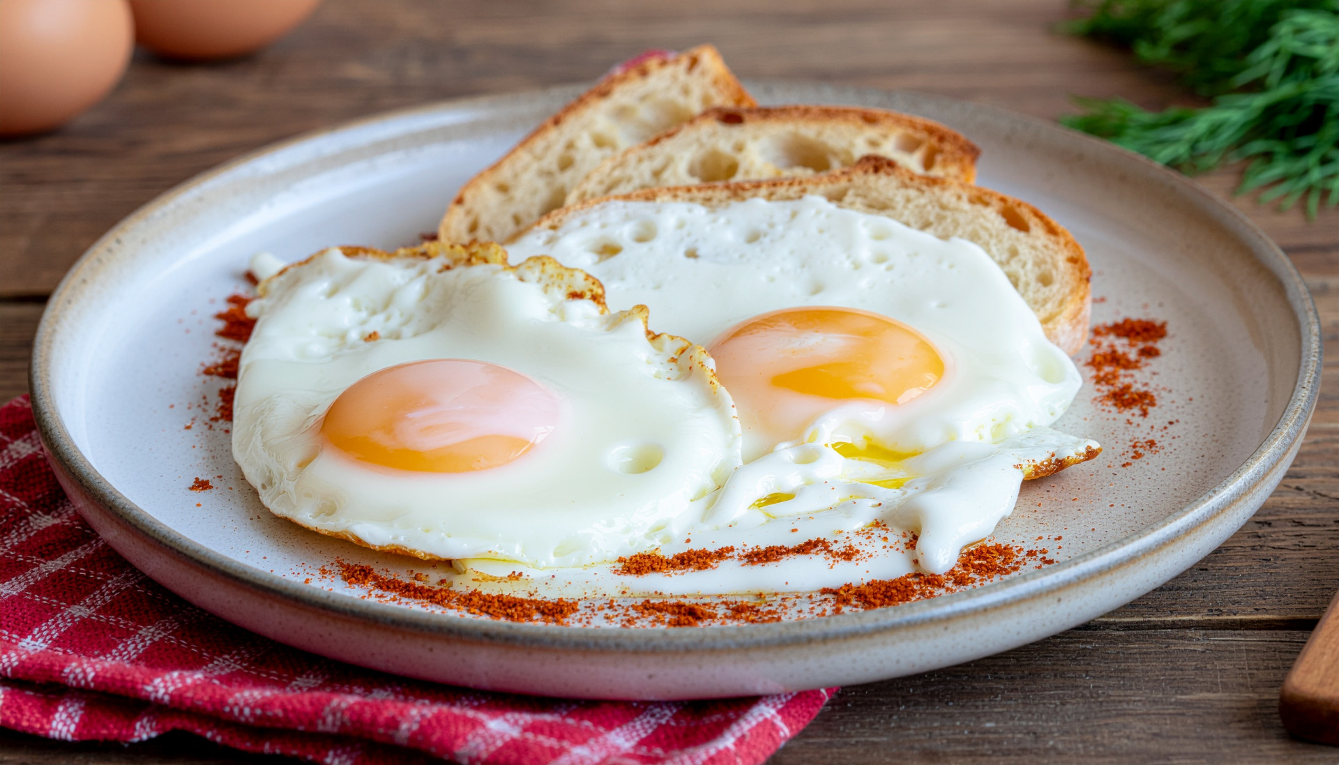 Turkish Eggs with Warm Toast - Poached eggs on yogurt with paprika butter