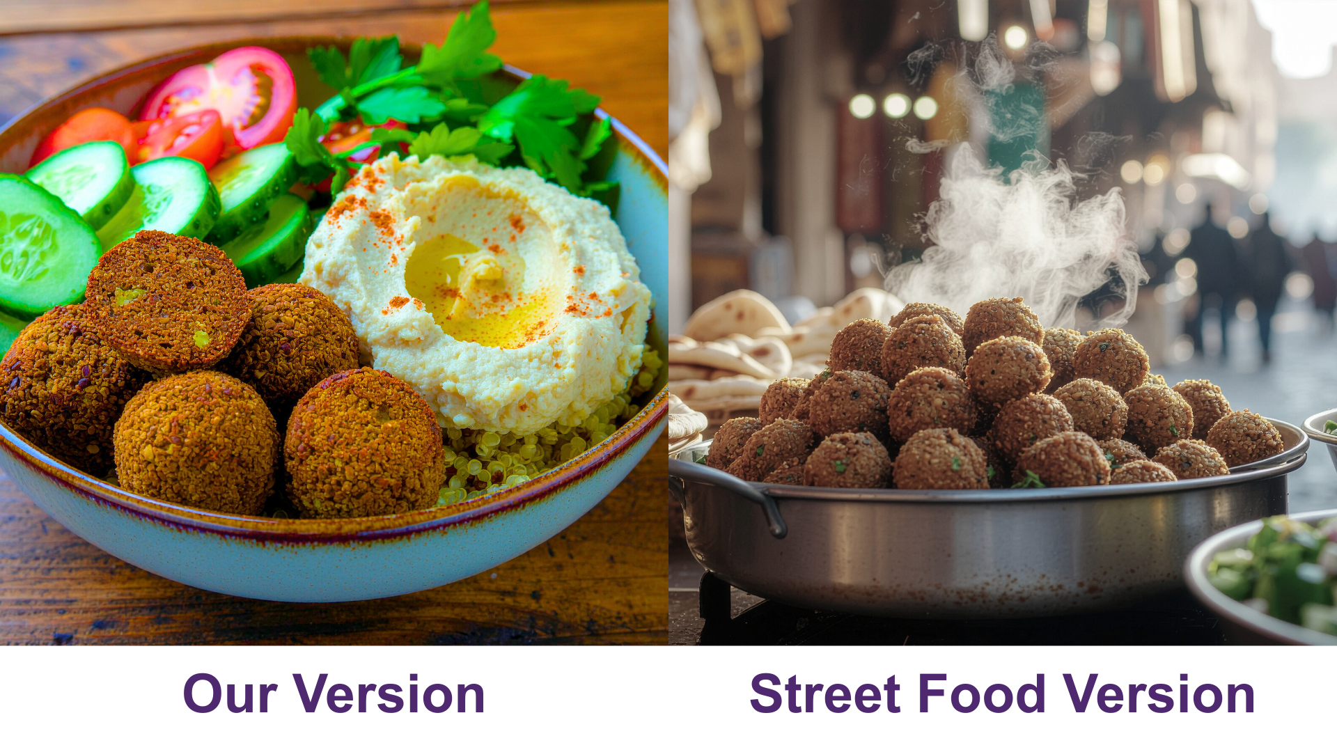 Crispy Baked Falafel Street Food Power Bowl - Our Version vs Street Food Version