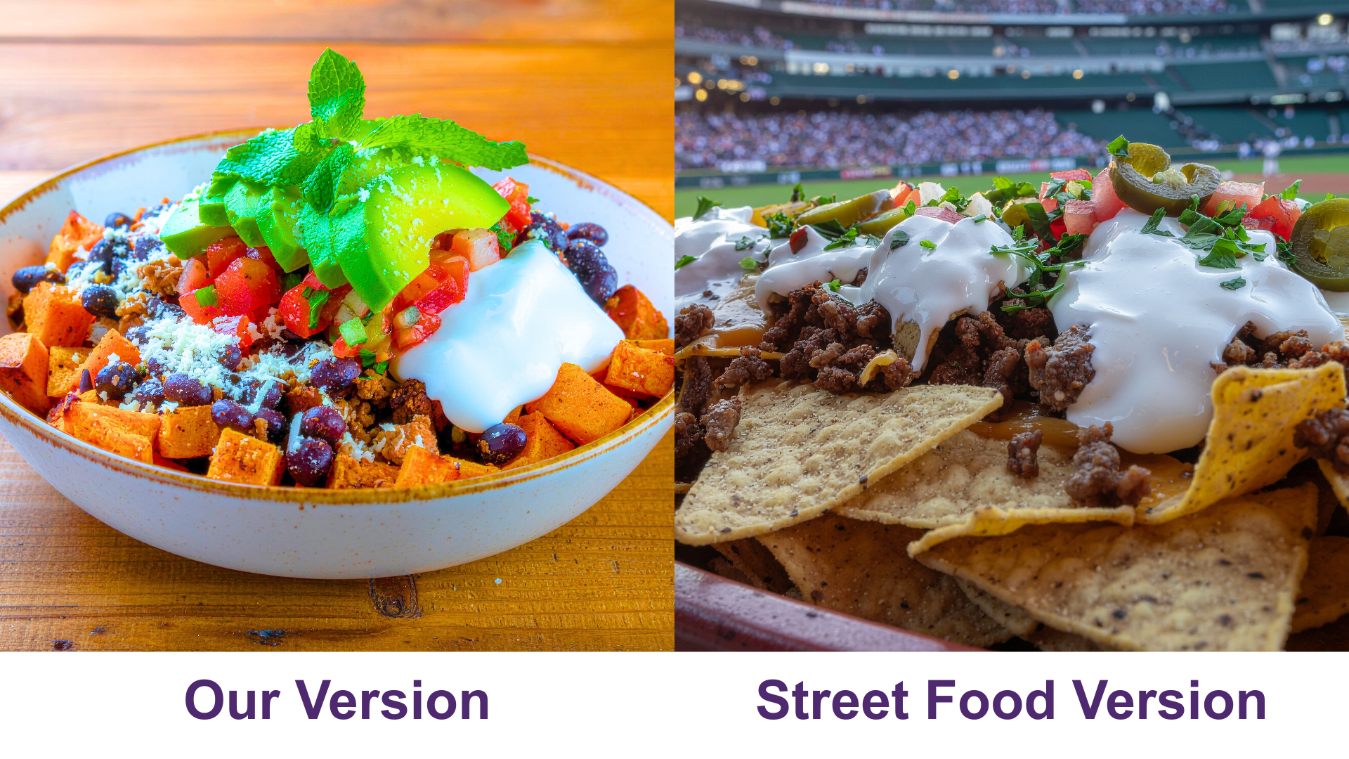 Loaded Nacho Street Bowl with Turkey Taco Meat - Our Version vs Street Food Version