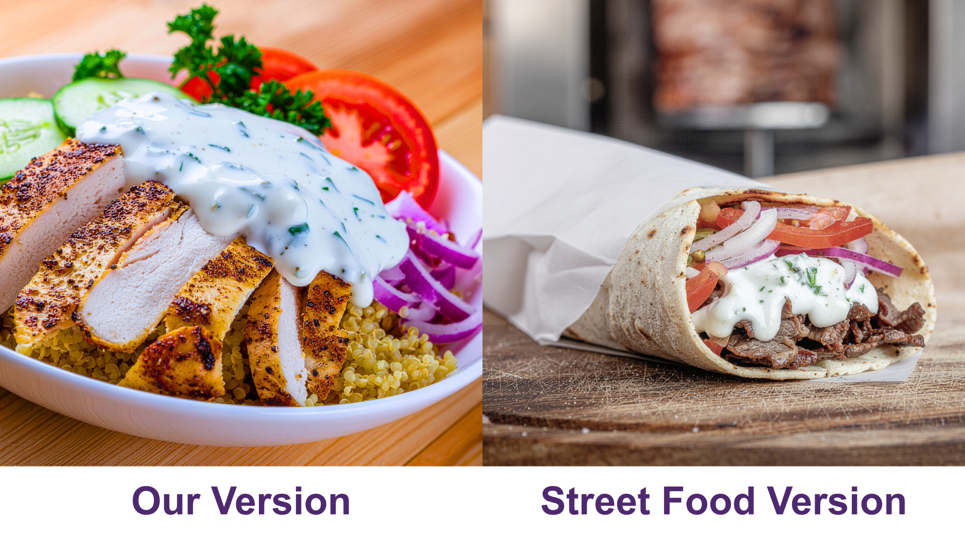 Mediterranean Chicken Gyro Power Bowl with Tzatziki - Our Version vs Street Food Version