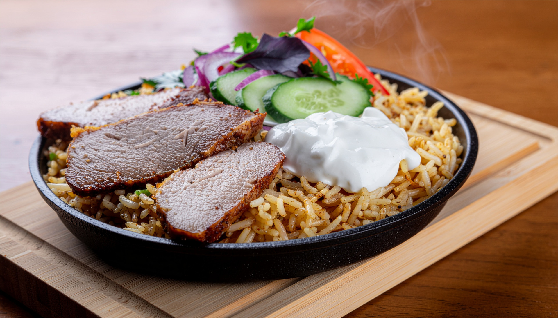 Spiced Chicken Shawarma Street Plate with Turmeric Rice