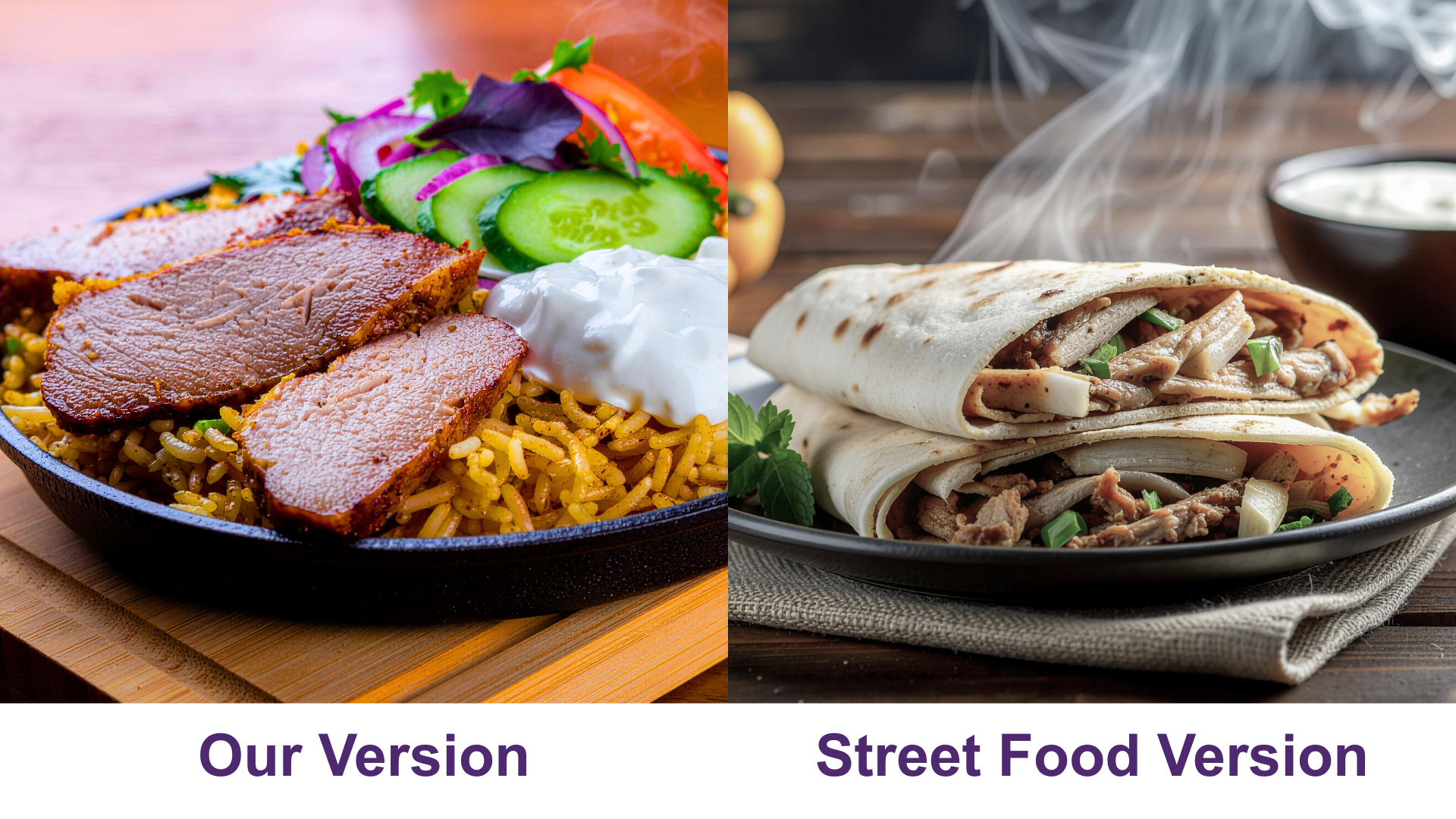 Spiced Chicken Shawarma Street Plate with Turmeric Rice - Our Version vs Street Food Version
