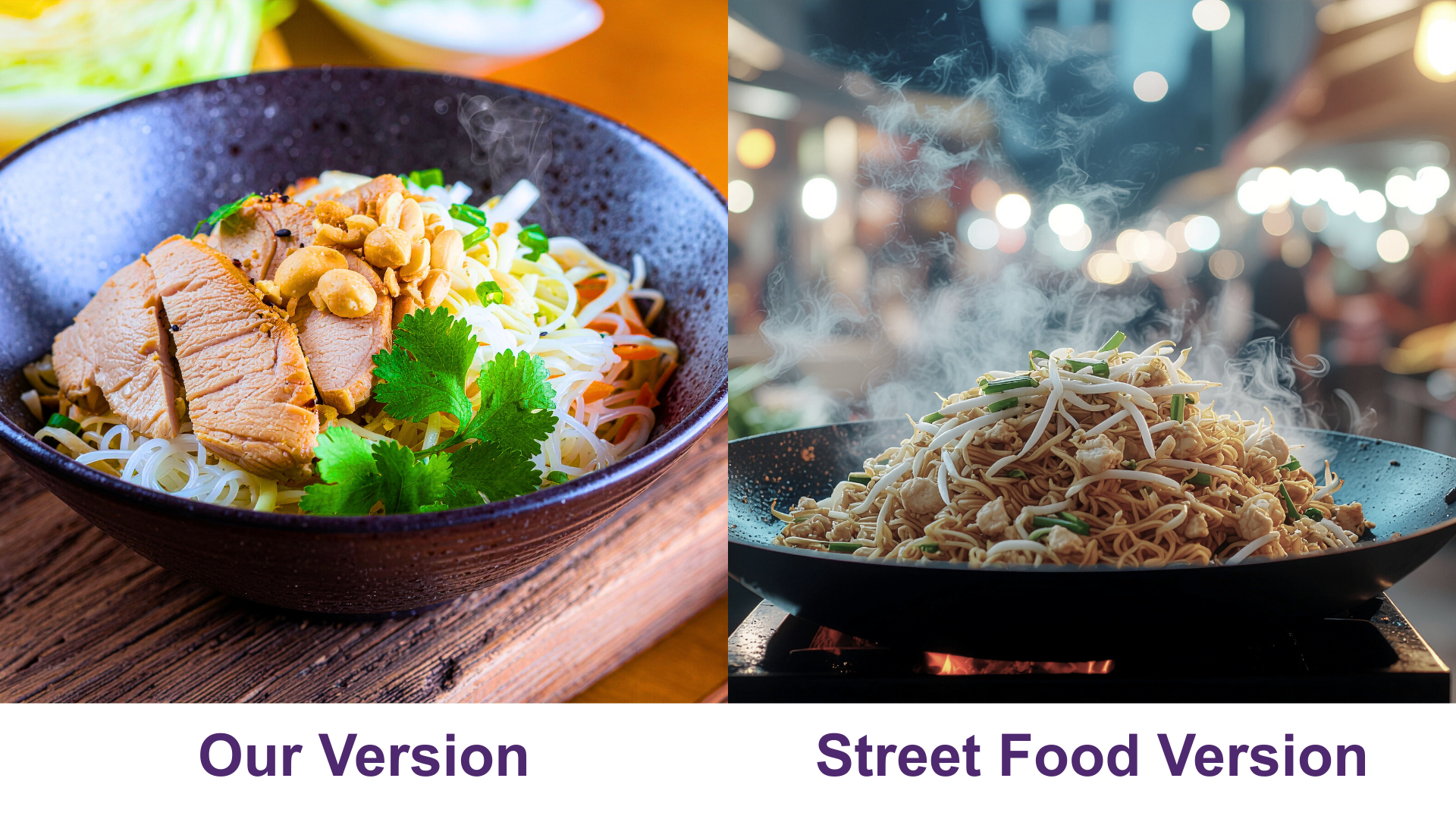 Thai Peanut Chicken Street Noodle Bowl - Our Version vs Street Food Version