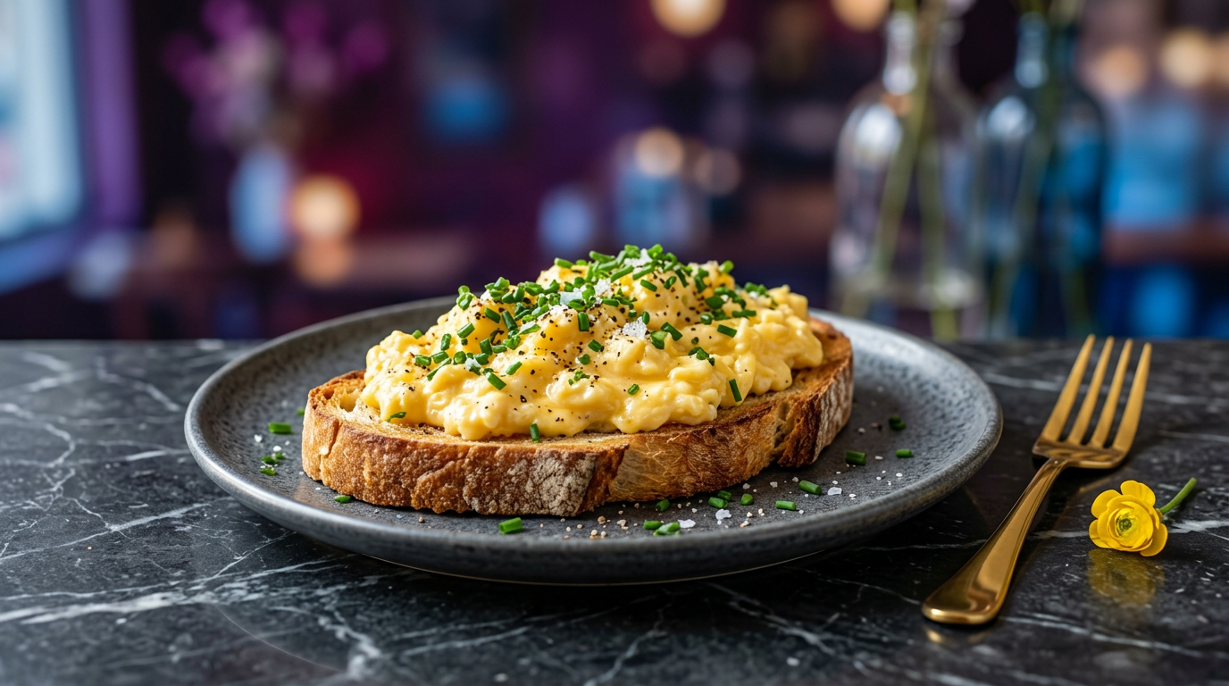 Soft Scrambled Eggs on Toast