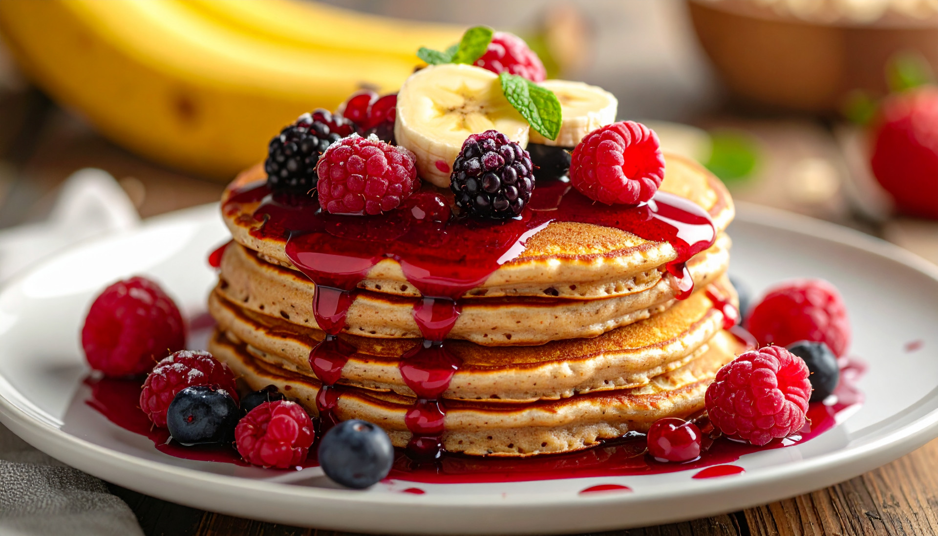 Banana Oat Protein Pancakes