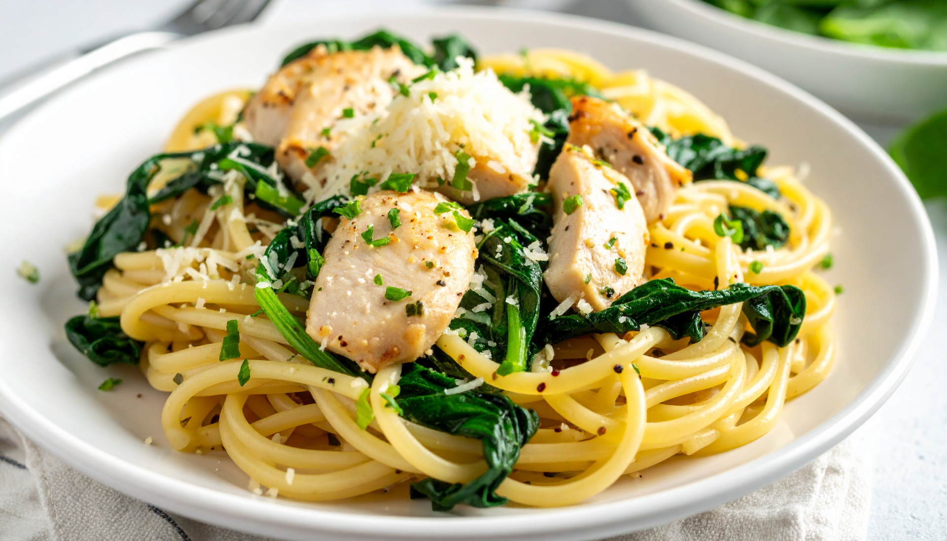 Garlic Butter Pasta with Spinach and Chicken