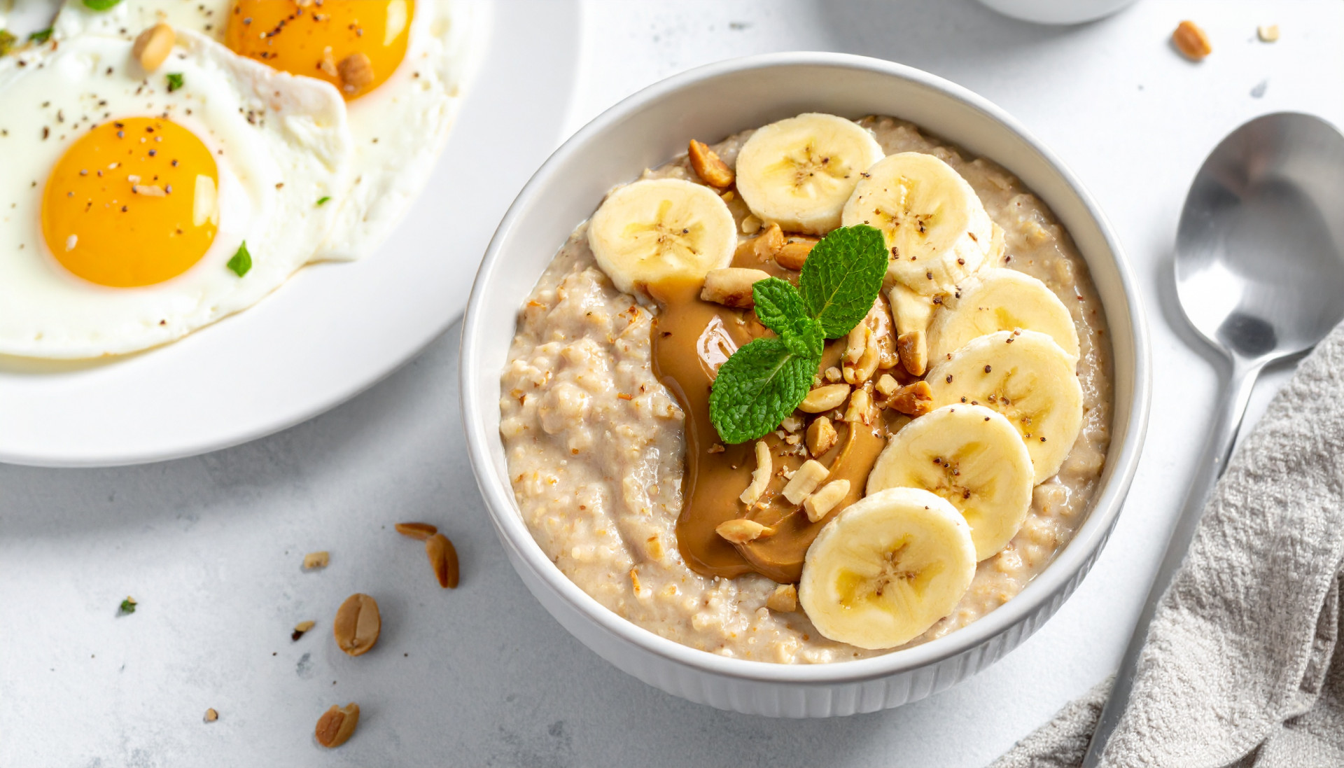 Banana Peanut Butter Oatmeal with Eggs