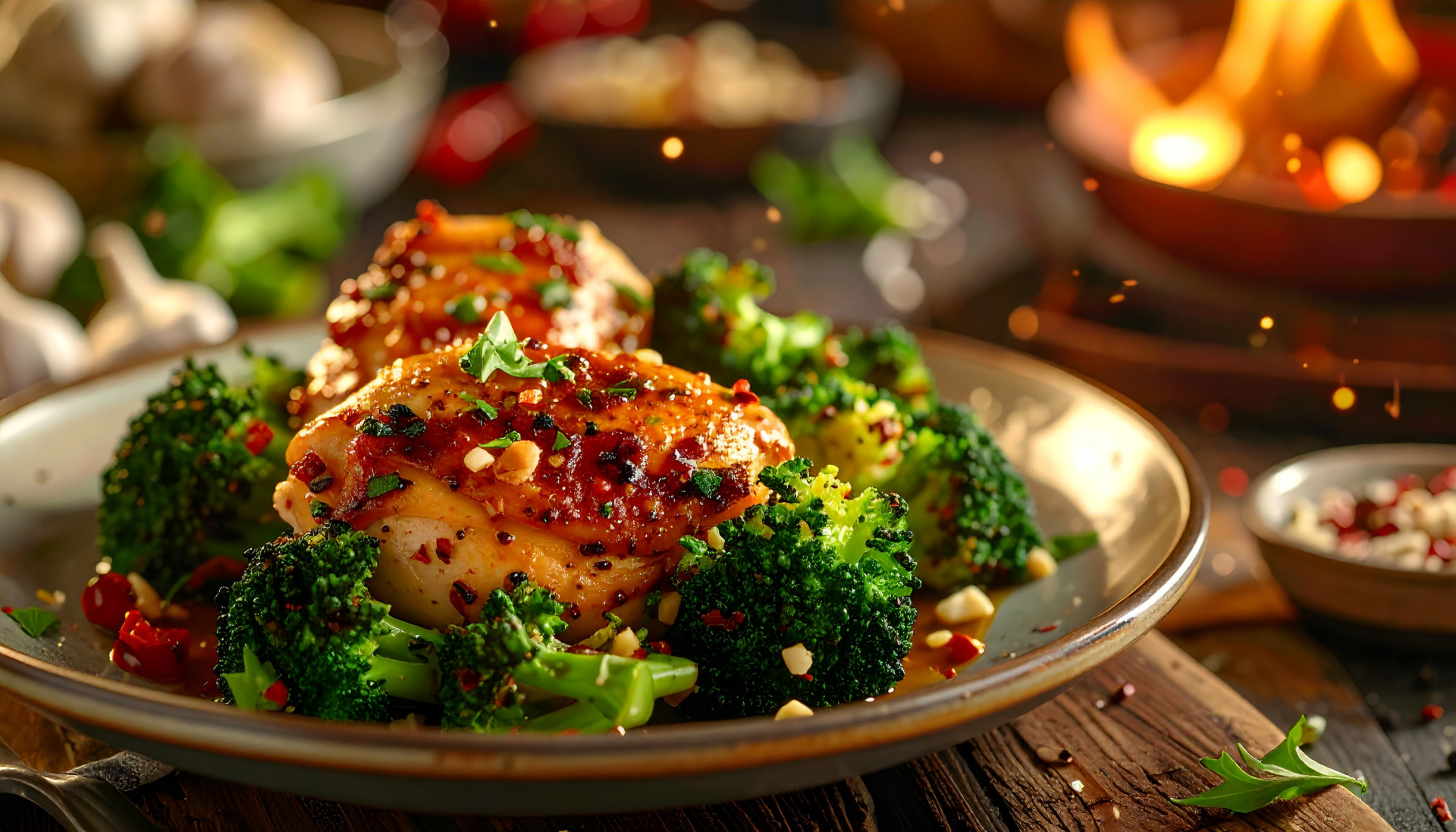 Garlic Chicken & Crispy Broccoli