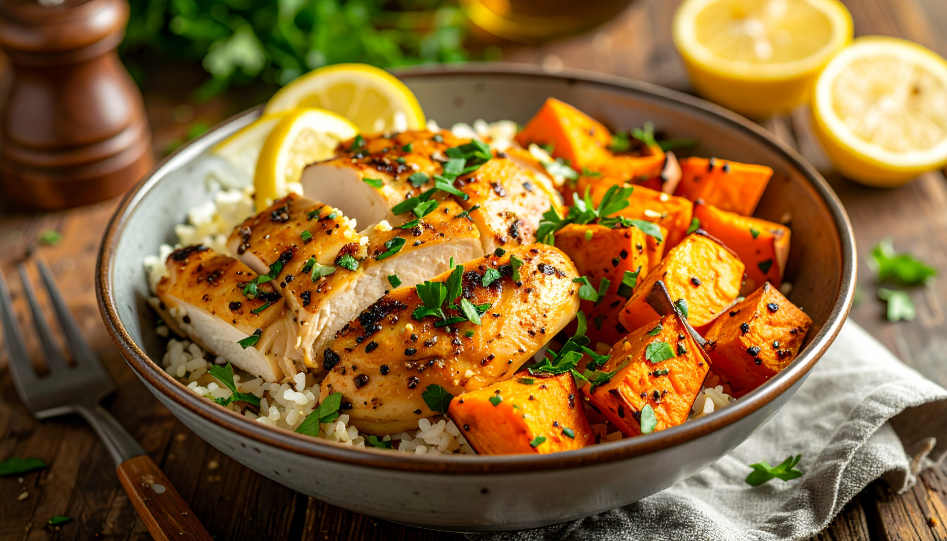 Lemon Garlic Chicken Bowl
