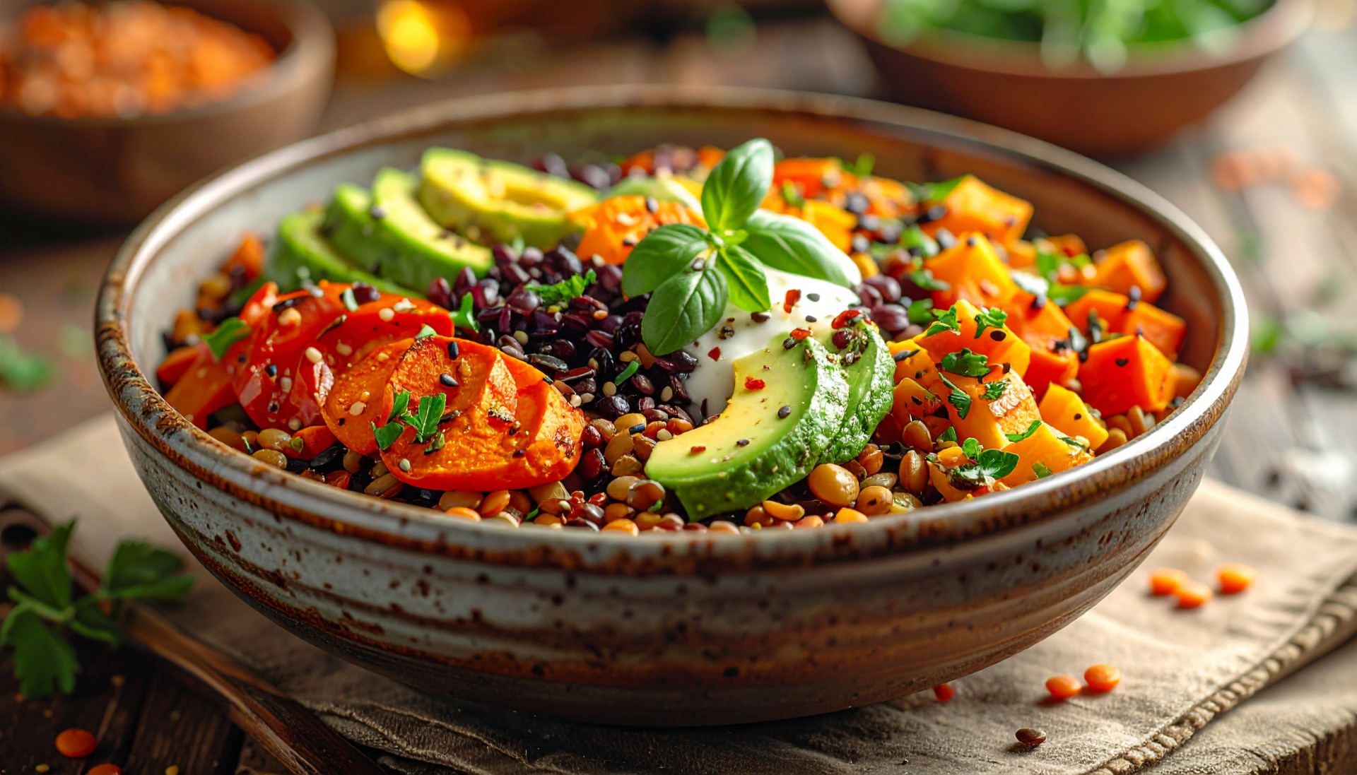 Rainbow Lentil & Roasted Vegetable Bowl