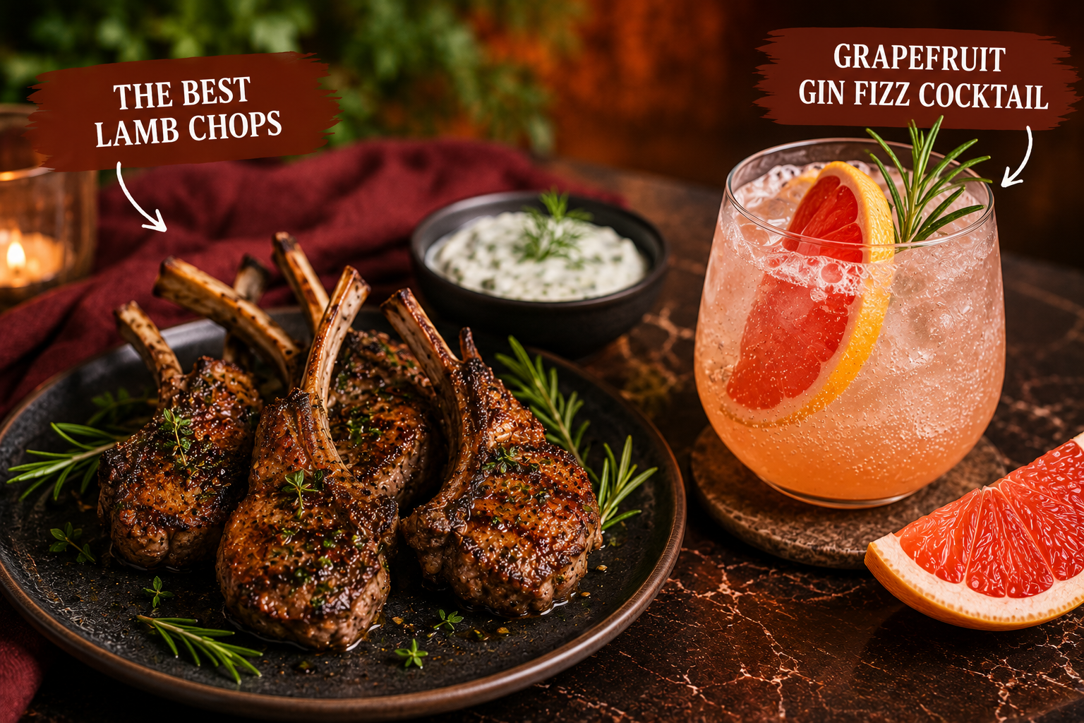 The Best Lamb Chops paired with a Grapefruit Gin Fizz Cocktail