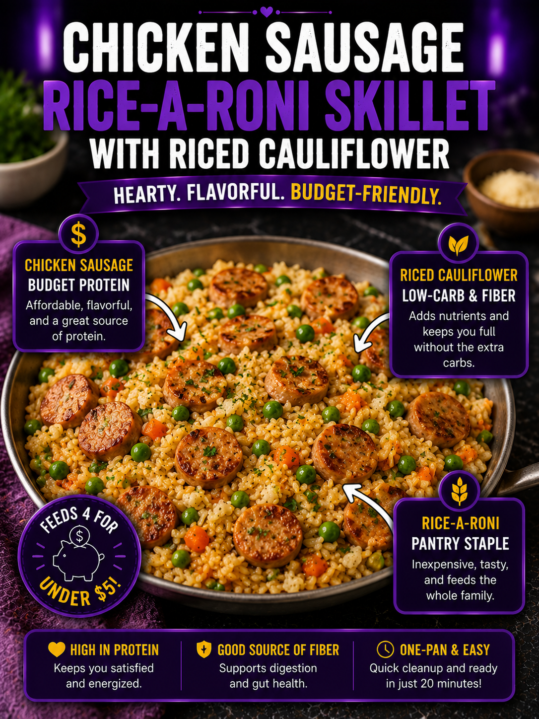 Chicken Sausage Rice-A-Roni Skillet with Riced Cauliflower
