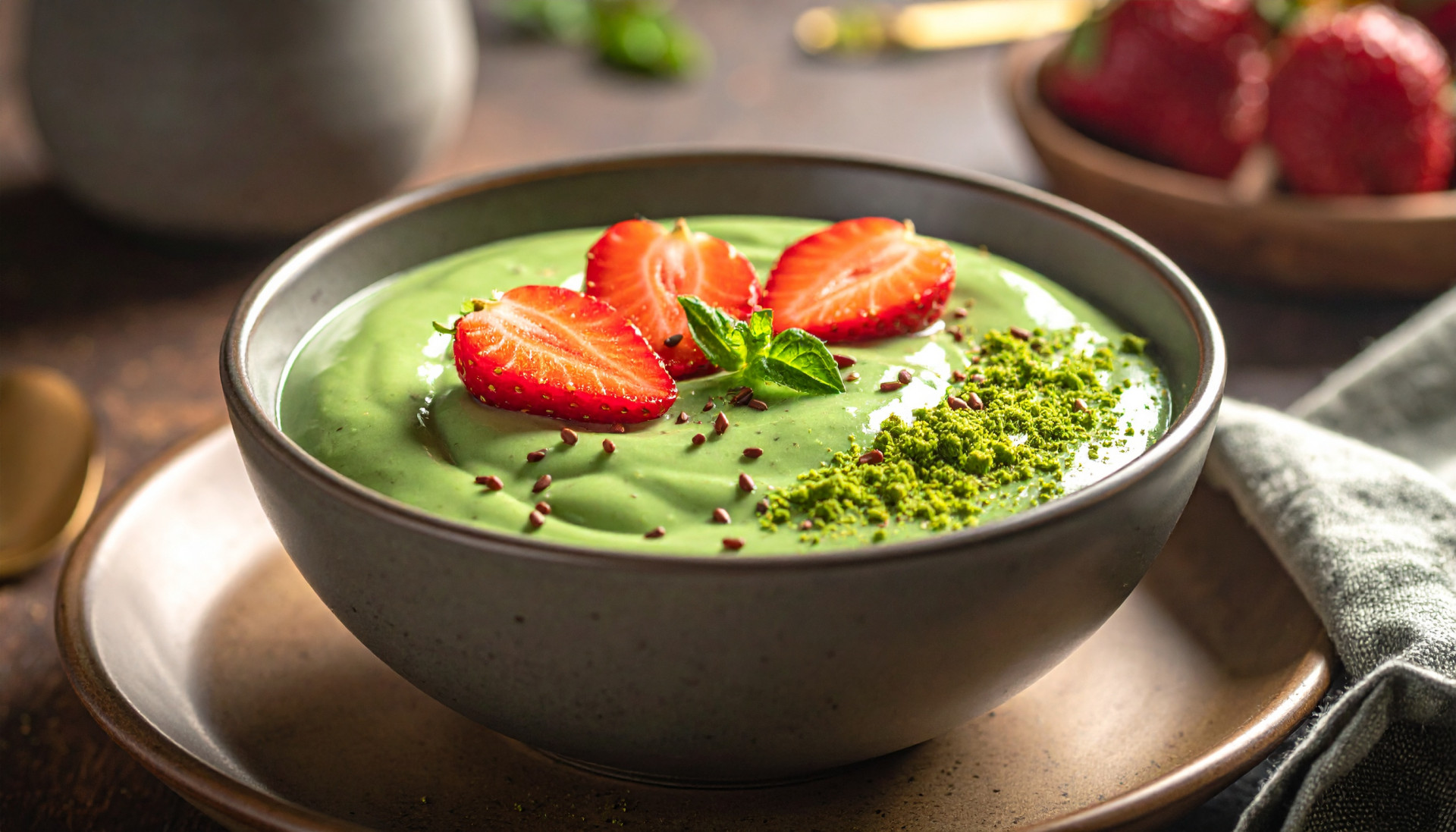 Strawberry Matcha Greek Yogurt Bowl