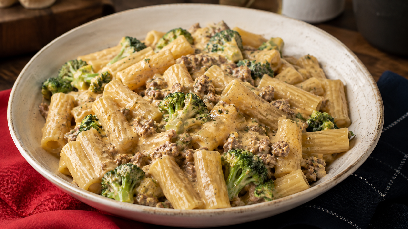 Creamy Broccoli & Ground Beef Pasta