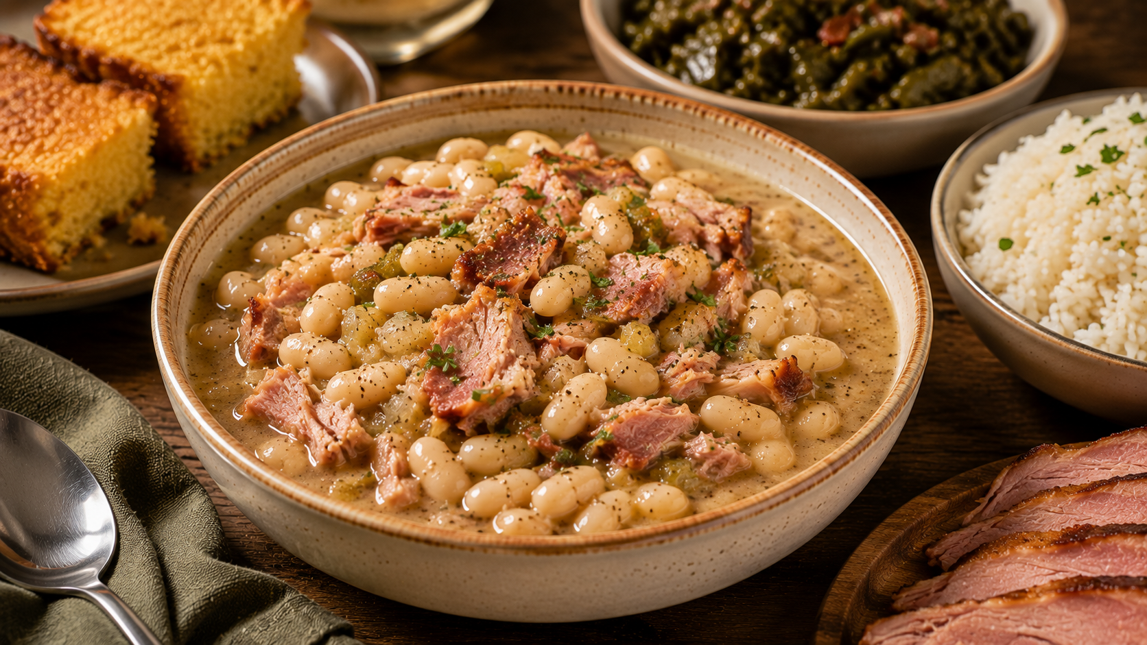 Stewed White Beans with Smoked Turkey