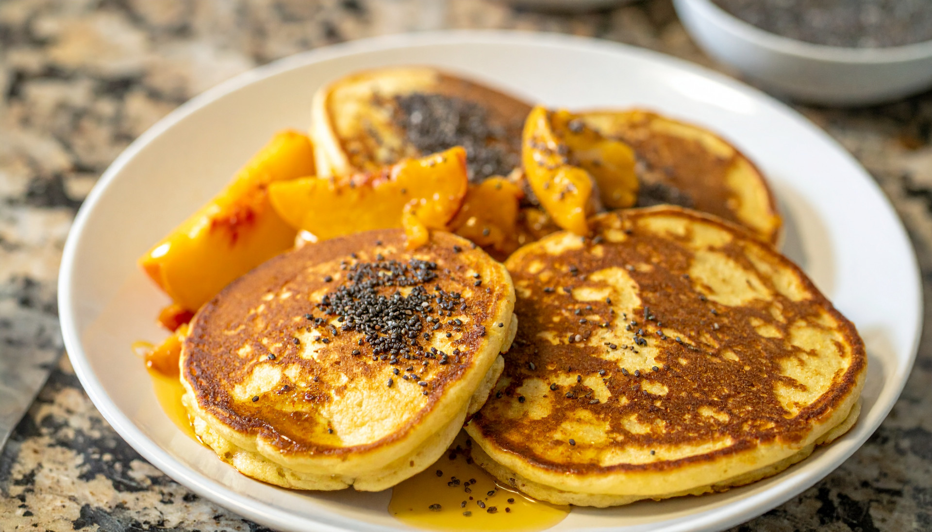 Peach Cobbler Cottage Cheese Pancakes