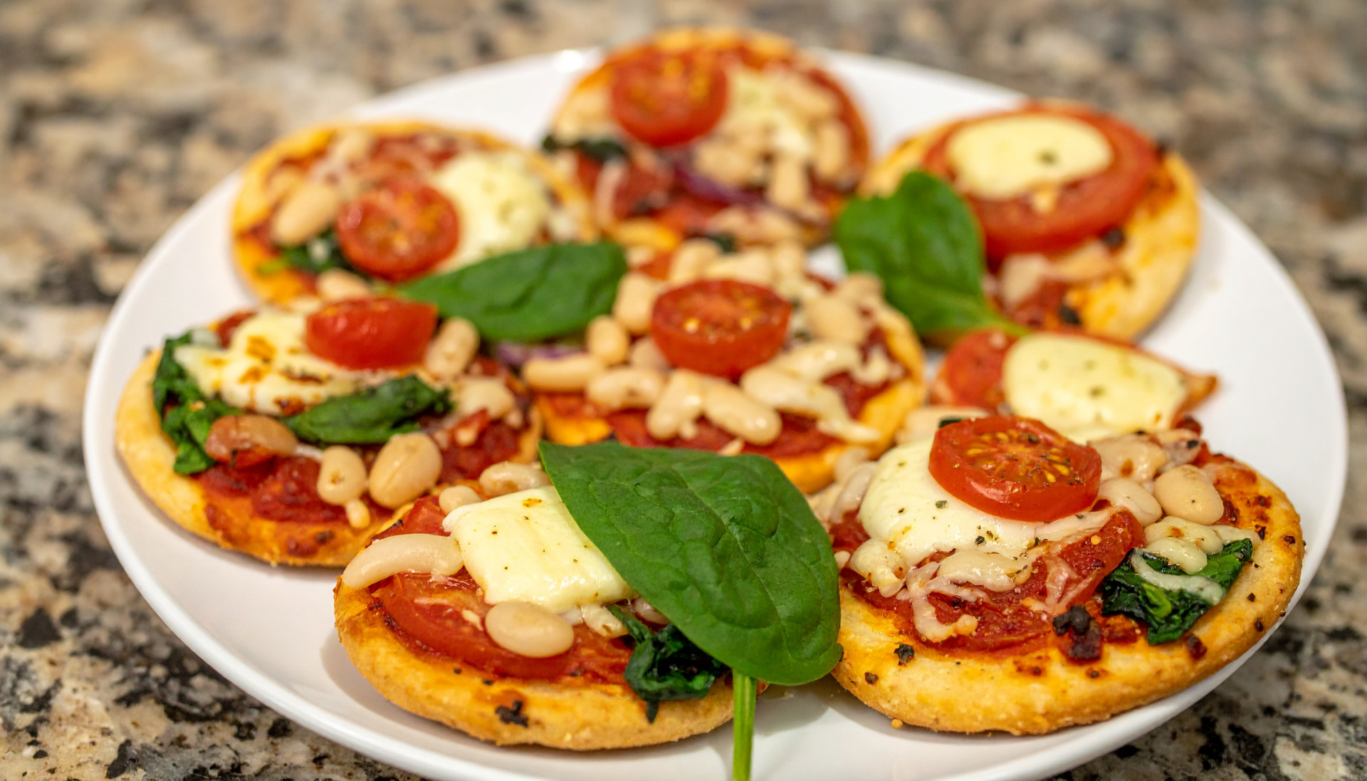 Mini Spinach and White Bean Pizzas