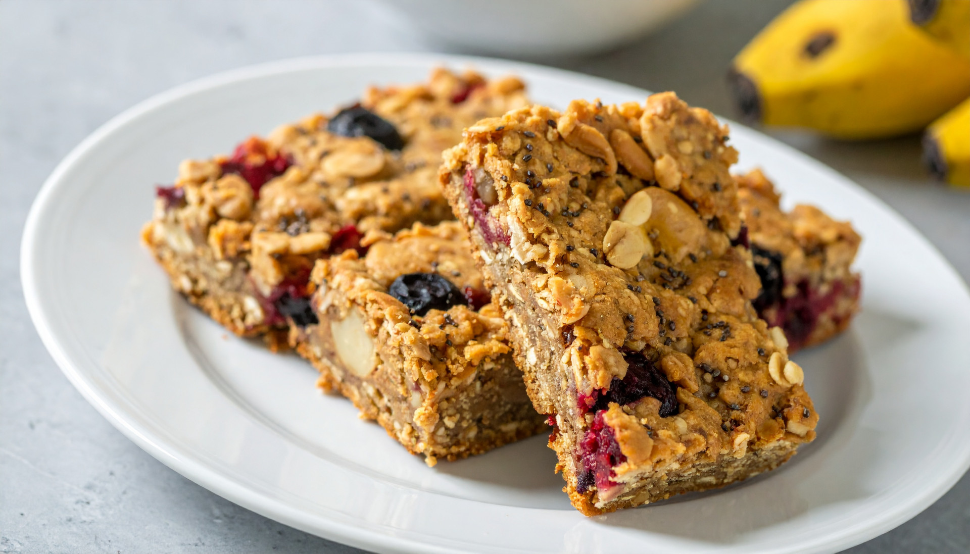 Peanut Butter, Berry and Chia Bars