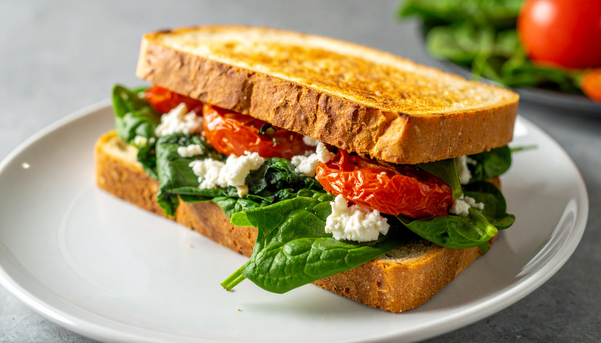 Spinach, Feta & Roasted Tomato Breakfast Sandwich
